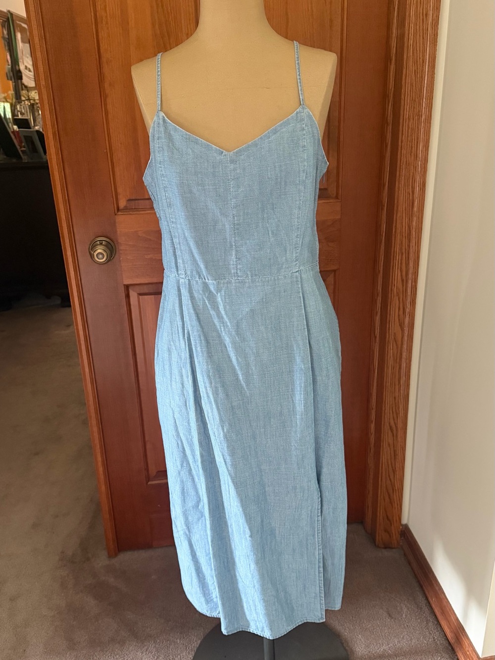 J. Crew Light Blue Chambray Spaghetti-Strap Midi Dress